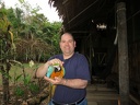 Curtis holding Blue the macaw